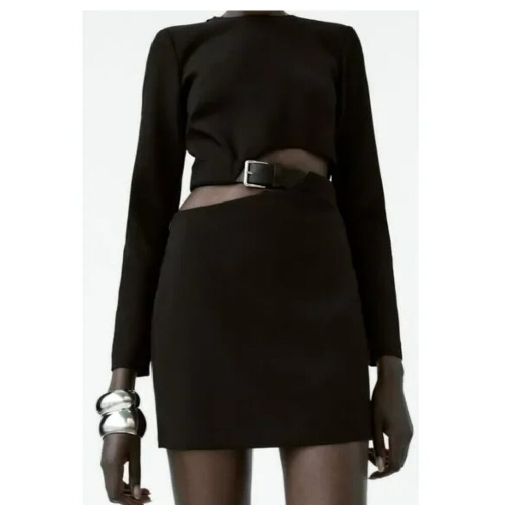 ZARA CUT-OUT BELTED BLACK DRESS (XS)
